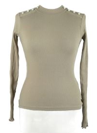 Dámské béžové žebrované triko s perličkami Zara 