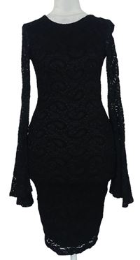 Dámské černé krajkové šaty s rozšířenými rukávy H&M