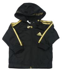 Černo-zlatá sportovní propínací mikina s logem a kapucí Adidas