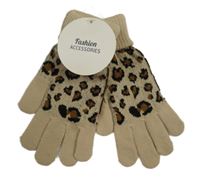 Béžové rukavice s leopardím vzorem 