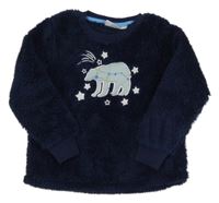 Tmavomodrá chlupatá mikina s medvědem zn. Alive