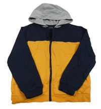 Tmavomodro-žlutá propínací mikina s kapucí 