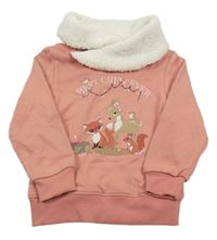 Růžová mikina s obrázkem s chlupatým límcem Dopodopo