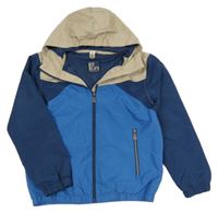 Béžovo-modrá šusťáková jarní bunda s kapucí Yigga