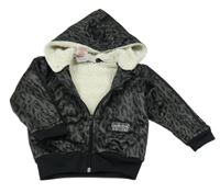 Šedo-černá sportovní zateplená propínací mikina s logem a kapucí Adidas