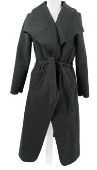 Dámský šedý vlněný kabátový cardigán s páskem