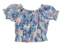 Bílo-modro-červená květovaná halenka 