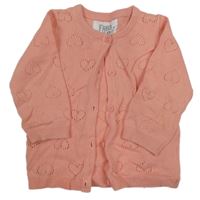 Růžový perforovaný propínací svetr se srdíčky F&F