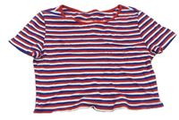 Modro-bílo-červené pruhované crop tričko 