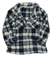 Tmavomodro-bílá kostkovaná chlupatá košilová bunda Topolino