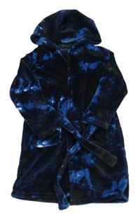 Černo-modrý vzorovaný chlupatý župan s kapucí M&S