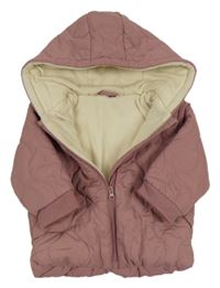 Růžová šusťáková prošívaná zateplená bunda s kapucí Ergee