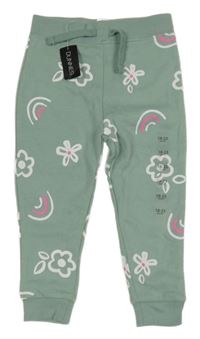 Nové - Světlekhaki tepláky s kytičkami Dunnes