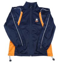 Tmavomodro-oranžová propínací sportovní mikina s nápisem 