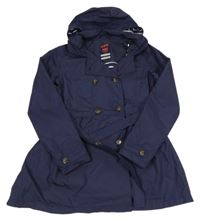 Tmavomodrý šusťákový jarní kabát s páskem a kapucí Tchibo