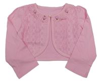 Růžové propínací bolérko s krajkou a růžičkami 