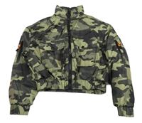 Khaki army šusťáková zateplená crop bunda Candy