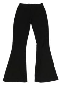 Černé žebrované flare kalhoty 