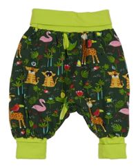 Tmavozelené baggy tepláky se zvířaty 