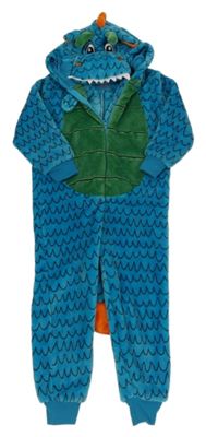 Modro-zeleno-černá vzorovaná chlupatá kombinéza s kapucí - dinosaurus Rebel