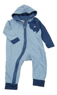 Světlemodrá melírovaná lehká tepláková kombinéza s medvídkem a kapucí+