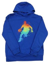 Safírová mikina s potiskem a kapucí 