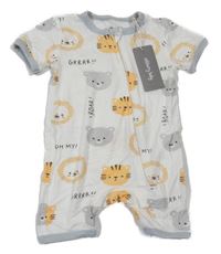 Nové - bílo-světlešedý overal se zvířátky silkberry baby
