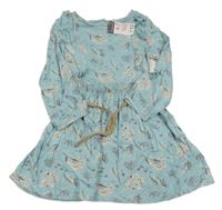 Nové- Světlemodré šaty s kytičkami a páskem Primark
