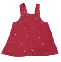 Tmavorůžové manšestrové laclové šaty s kytičkami Frugi 