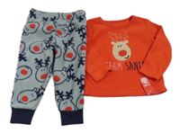 Nové - Červeno-šedé fleecové vánoční pyžamo se soby Dunnes