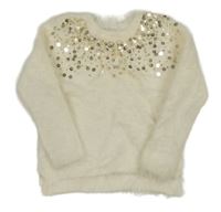 Smetanový chlupatý svetr s flitry H&M