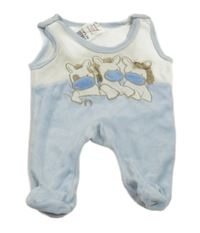 Světlemodro-bílé sametové dupačky s oslíky 