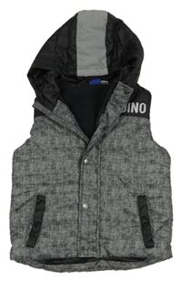 Šedo-černá šusťáková zateplená vesta s kapucí Lupilu