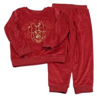 2set - Červená plyšová mikina s Minnií z flitrů + kalhoty George