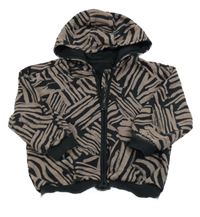 Černo-hnědá vzorovaná propínací oversize mikina s kapucí George 