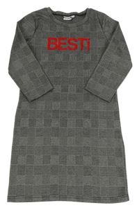 Černo-bílé kostkované úpletové šaty s nápisem Stop+Go