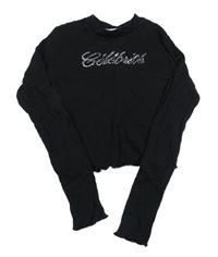 Černé žebrované crop triko s nápisem z kamínků H&M