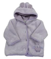 Lila chlupatá propínací podšitá mikina se sovou a kapucí Eat Ants
