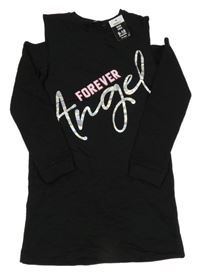 Nové - Černé teplákové šaty s nápisem a volnými rameny Pep&Co.