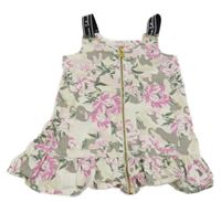 Smetanové riflové propínací šaty s květy River Island