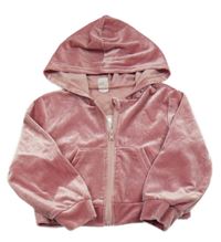 Růžová sametová propínací mikina s kapucí Shein