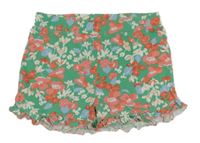 Zeleno-korálovo-bílé kytičkované teplákové kraťasy s volánky Joules 