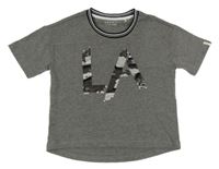 Šedé melírované crop tričko s nápisem z flitrů Esprit