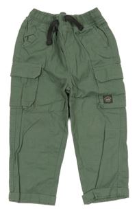 Khaki plátěné cargo cuff kalhoty Tu