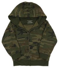 Khaki-hnědá army propínací mikina s kapucí Primark
