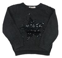 Tmavošedý melírovaný svetr s hvězdou z flitrů H&M