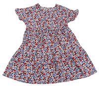 Bílo-červeno-modro-růžové květované vzorované šaty s volánky Matalan