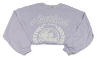 Levandulová oversize crop mikina s nápisy a větvičkami zn. H&M