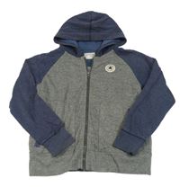 Šedo-tmavomodrá melírovaná propínací mikina s nášivkou s logem a kapucí converse