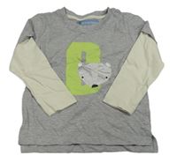 Šedo-smetanové melírované triko s jezevcem a písmenkem POCOPIANO